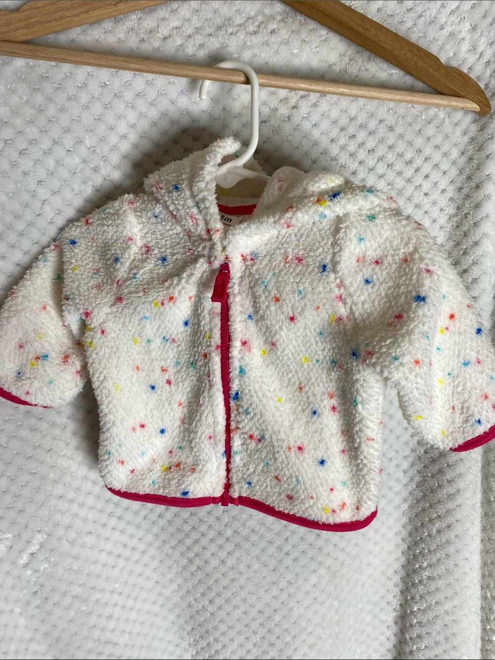 Carter's Lightweight Sherpa Hoodie Jacket with Multicolor Speckles and Pink Trim